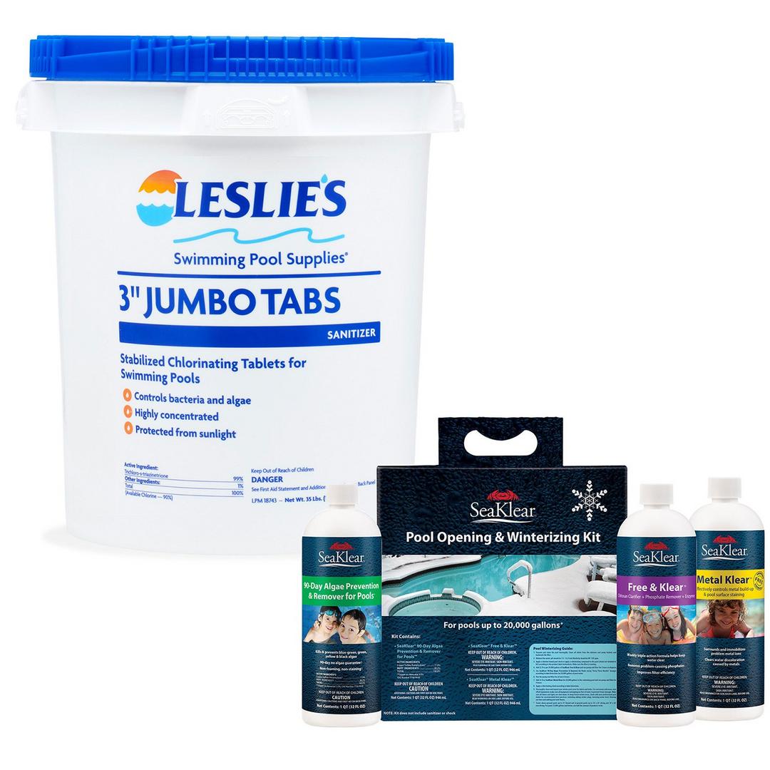 Leslie's - 3 in. Chlorine Tabs 35 lbs with FREE SeaKlear Pool Opening & Winterizing Kit